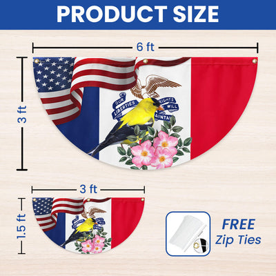 Iowa State Eastern Goldfinch Bird and Wild Rose Flower Non-Pleated Fan Flag