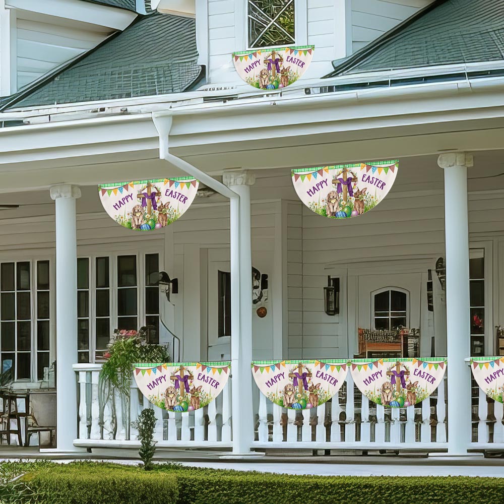 Happy Easter, Christian Cross, Bunny Easter Eggs Non-Pleated Fan Flag TPT1640FLv1