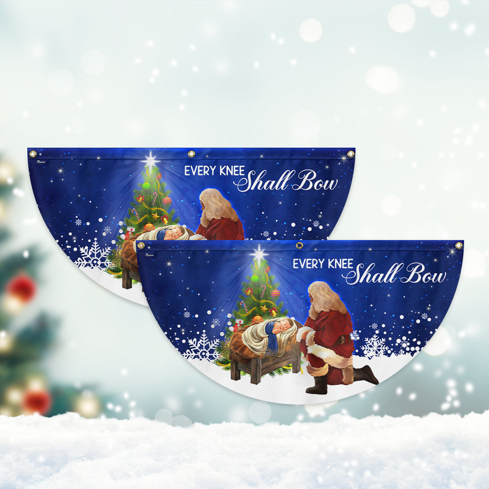 Santa Claus Christmas Baby Jesus Every Knee Shall Bow Non-Pleated Fan Flag