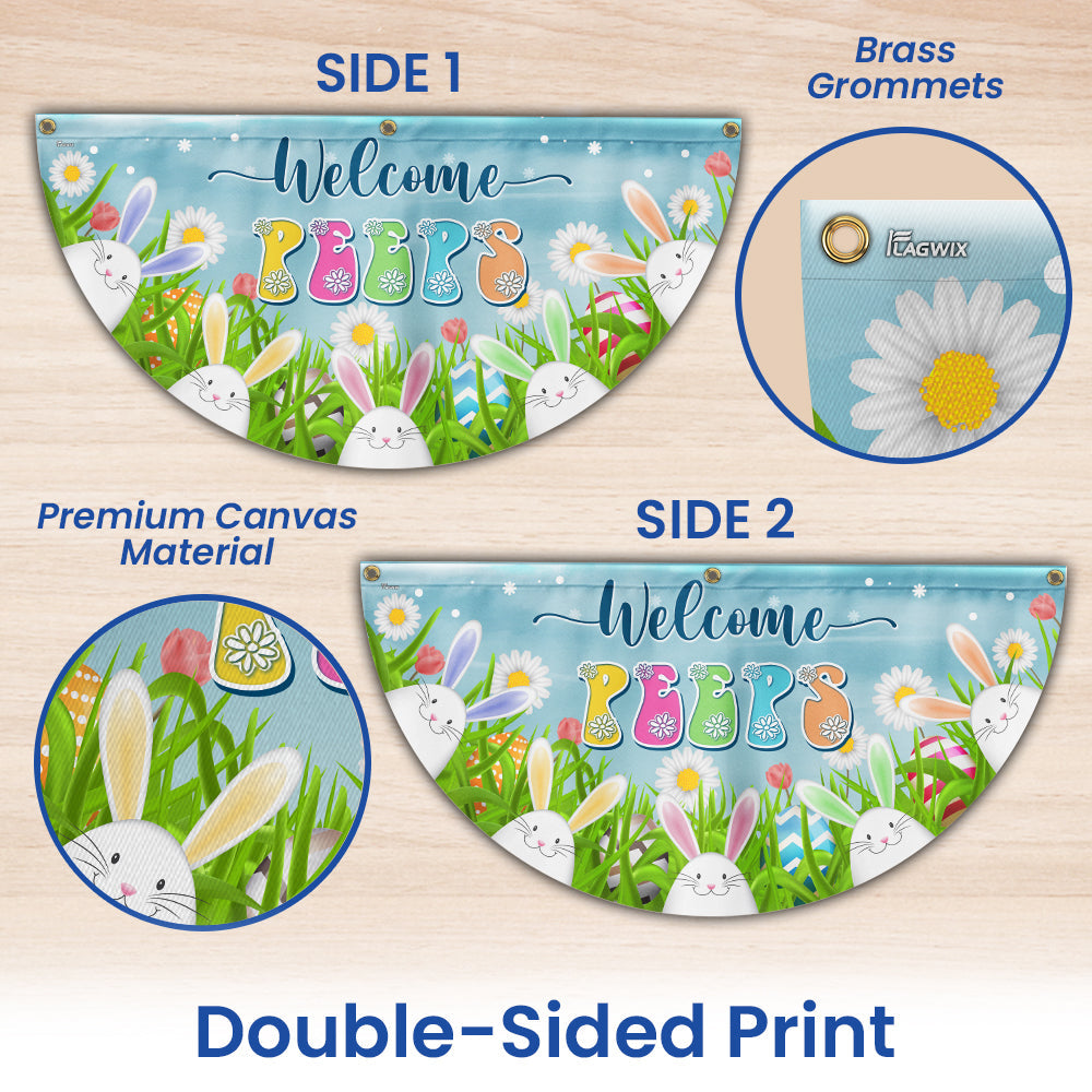 Easter Welcome Peeps Bunny Spring Time Non-Pleated Fan Flag