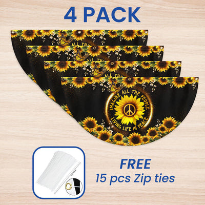 Hippie Sunflower Imagine All The People Living Life In Peace Non-Pleated Fan Flag