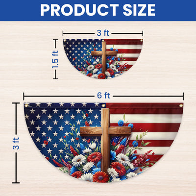 Flagwix American Flag - Independence Day Cross Floral Patriotic American Flag Non-Pleated Fan Flag