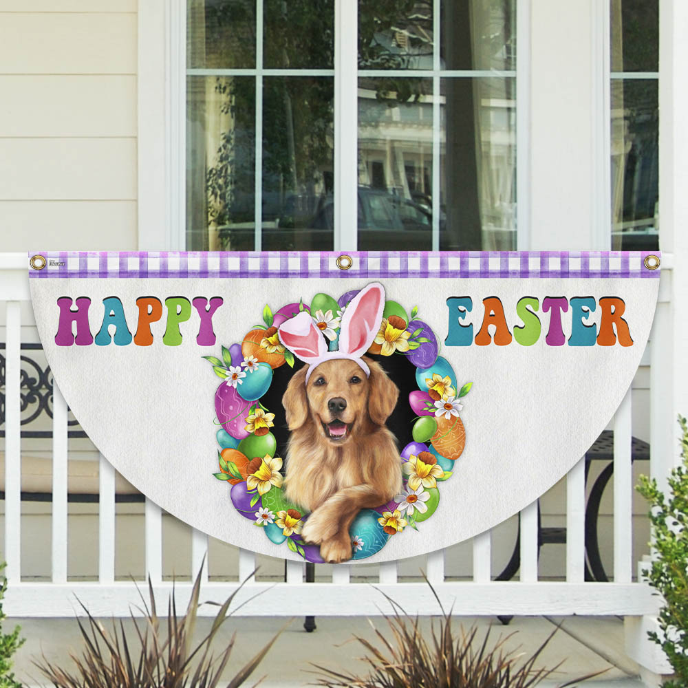 Golden Retriever Dog Happy Easter Non-Pleated Fan Flag