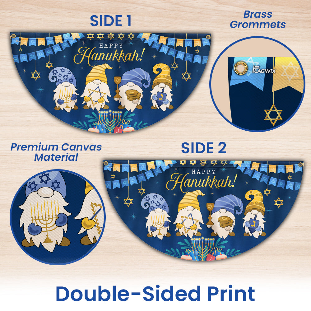 Happy Hanukkah Jewish Holiday Gnomes Non-Pleated Fan Flag