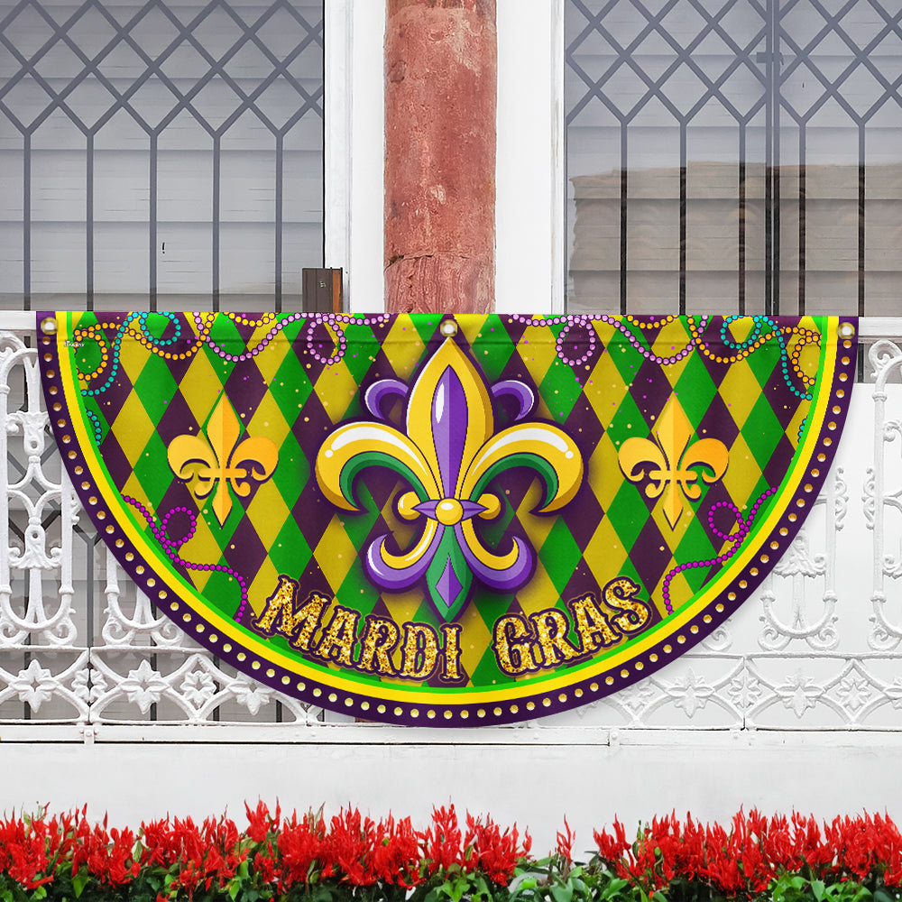 Happy Mardi Gras Fleur De Lis Non-Pleated Fan Flag