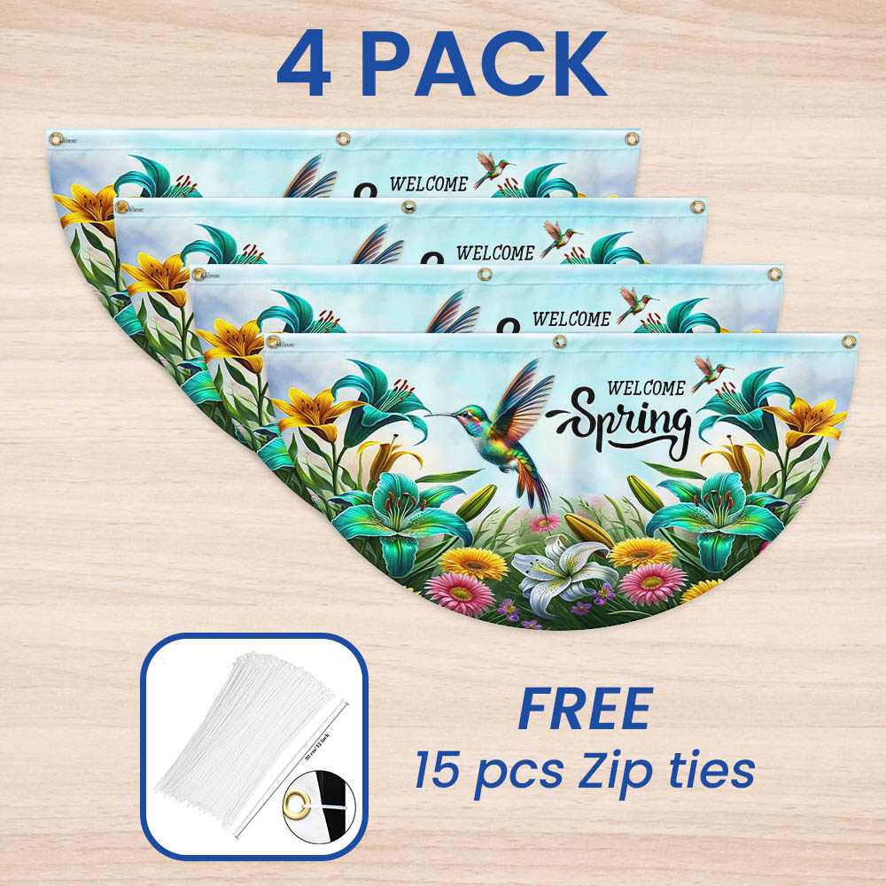 Welcome Spring Hummingbird Non-Pleated Fan Flag