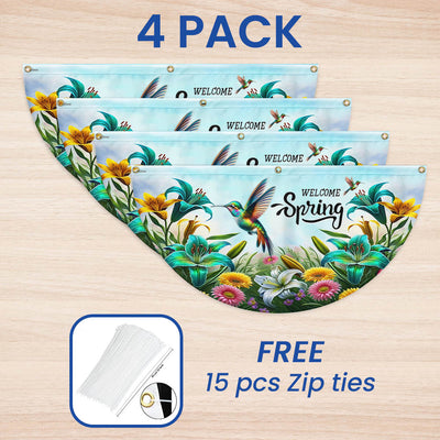 Welcome Spring Hummingbird Non-Pleated Fan Flag