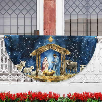 Nativity Of Jesus Christmas Flag Holy Night Christmas Non-Pleated Fan Flag