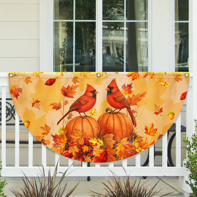 Welcome Fall Cardinals Autumn Leaves Pumpkin Fall Non-Pleated Fan Flag