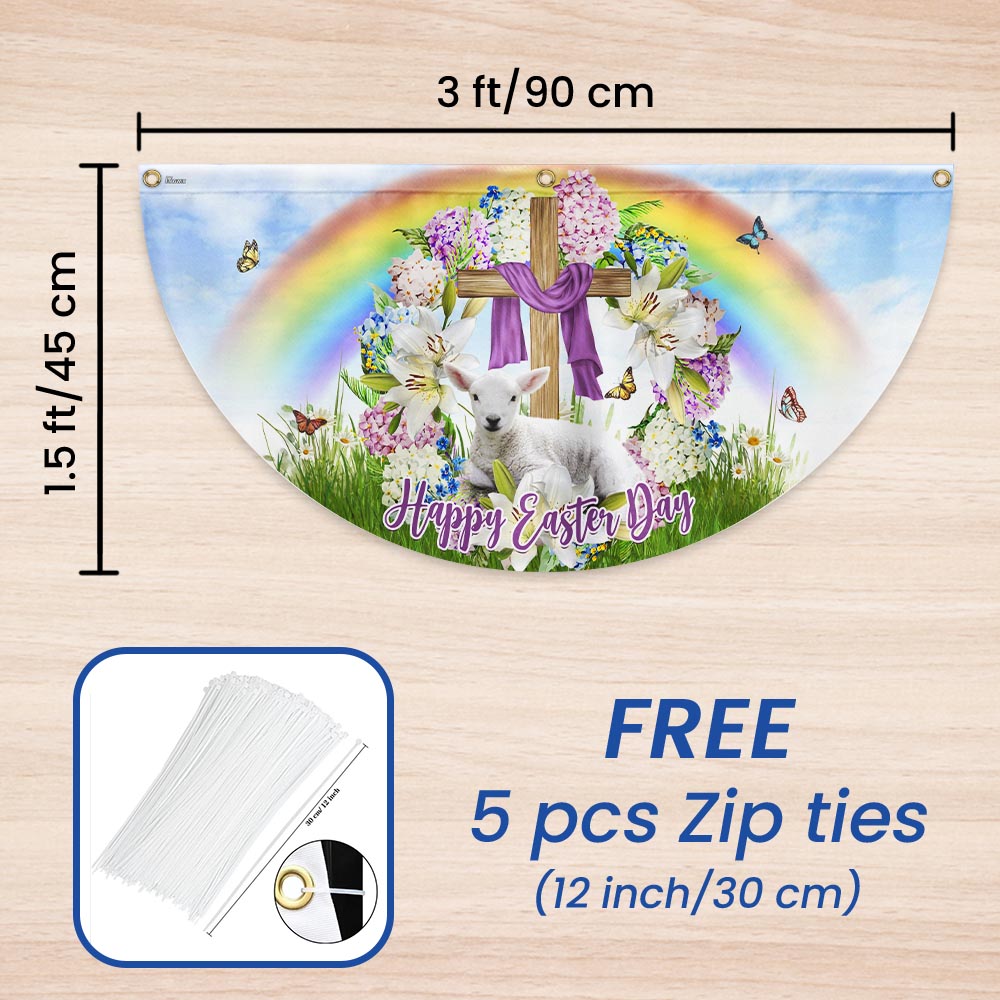 Happy Easter, Lamb of God Christian Cross Non-Pleated Fan Flag