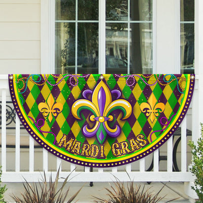Happy Mardi Gras Fleur De Lis Non-Pleated Fan Flag
