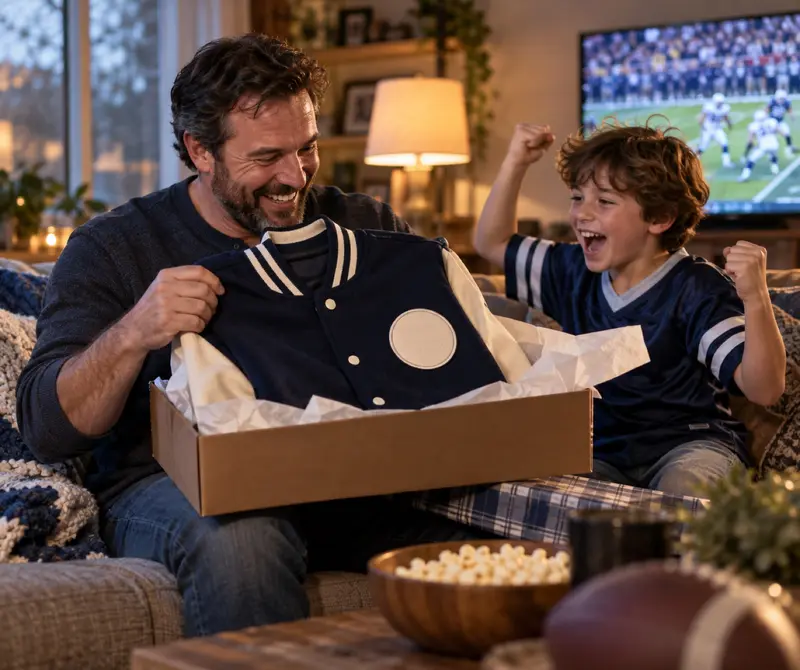 A personalized team jacket wrapped as a gift