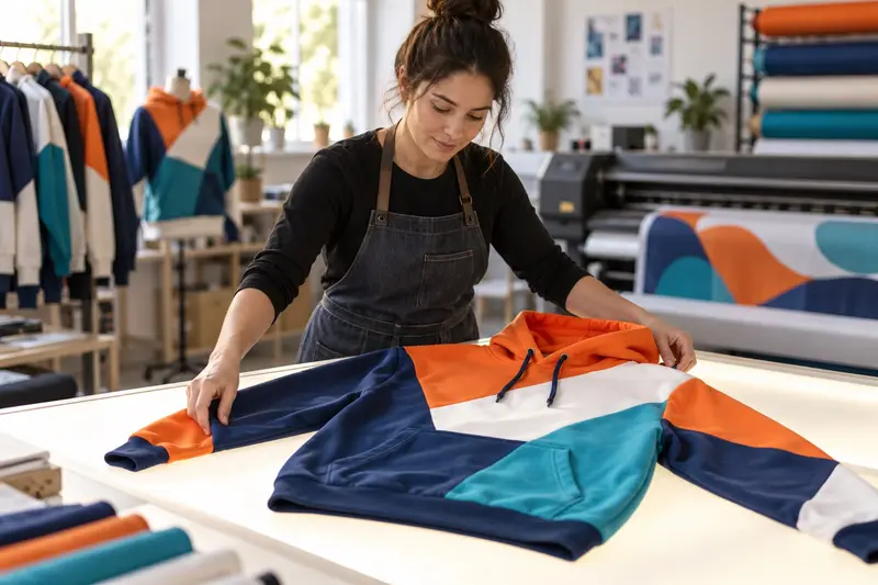 A jacket being printed and checked in our workshop